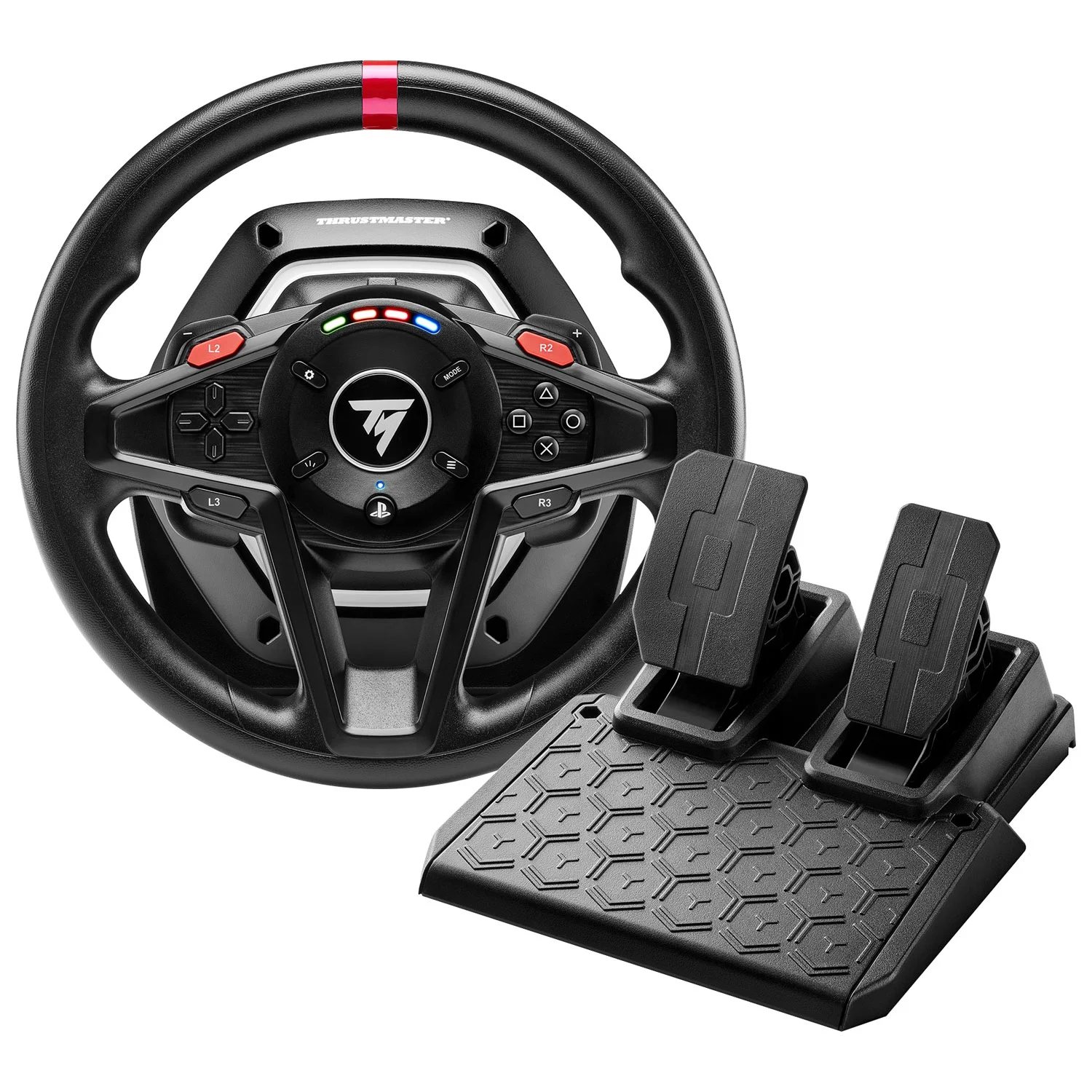 Volante Thrustmaster T128 preto com conjunto de dois pedais magnéticos para PC e PlayStation