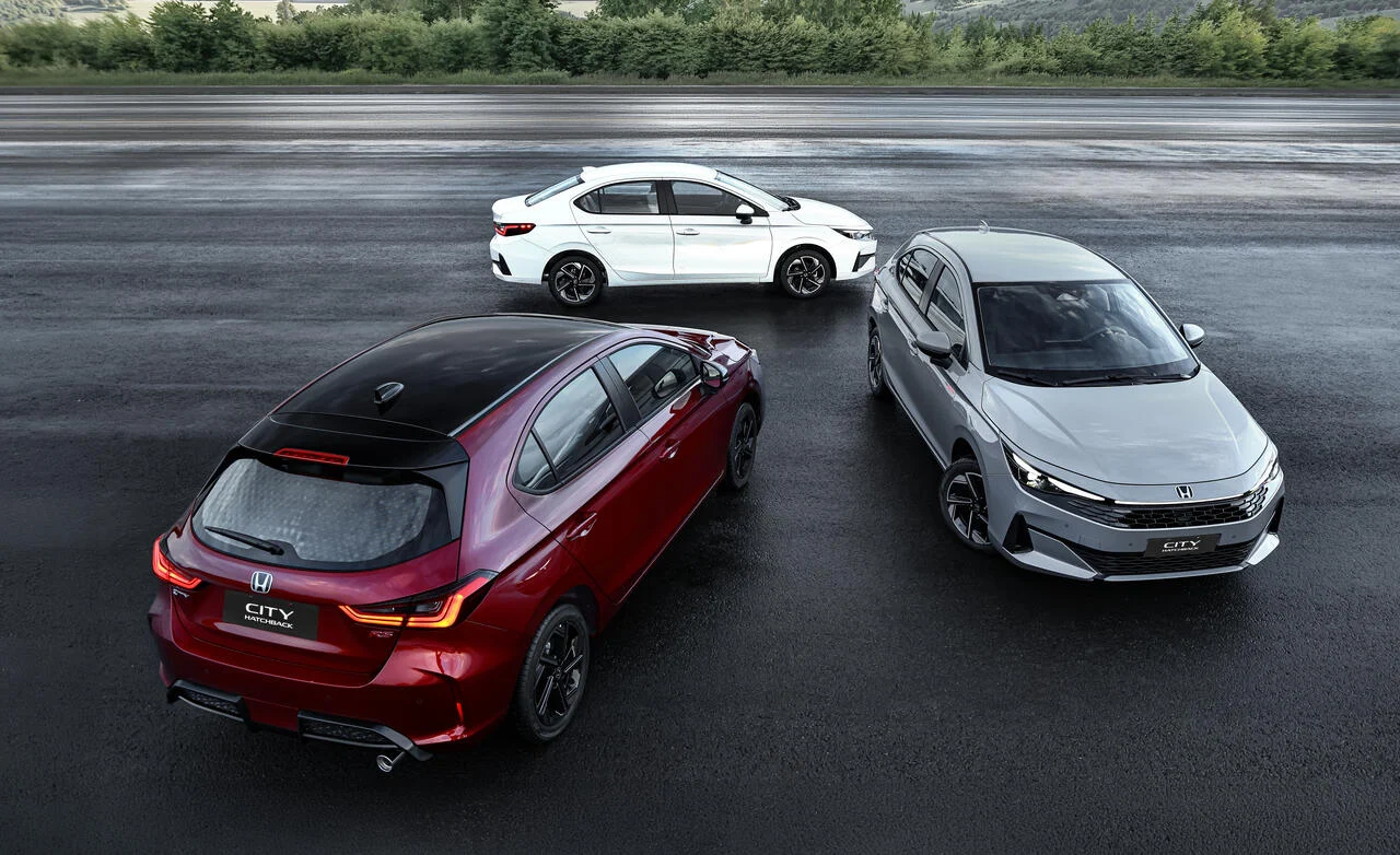 Honda City hatch e sedã da linha 2027 em foto oficial da fabricante