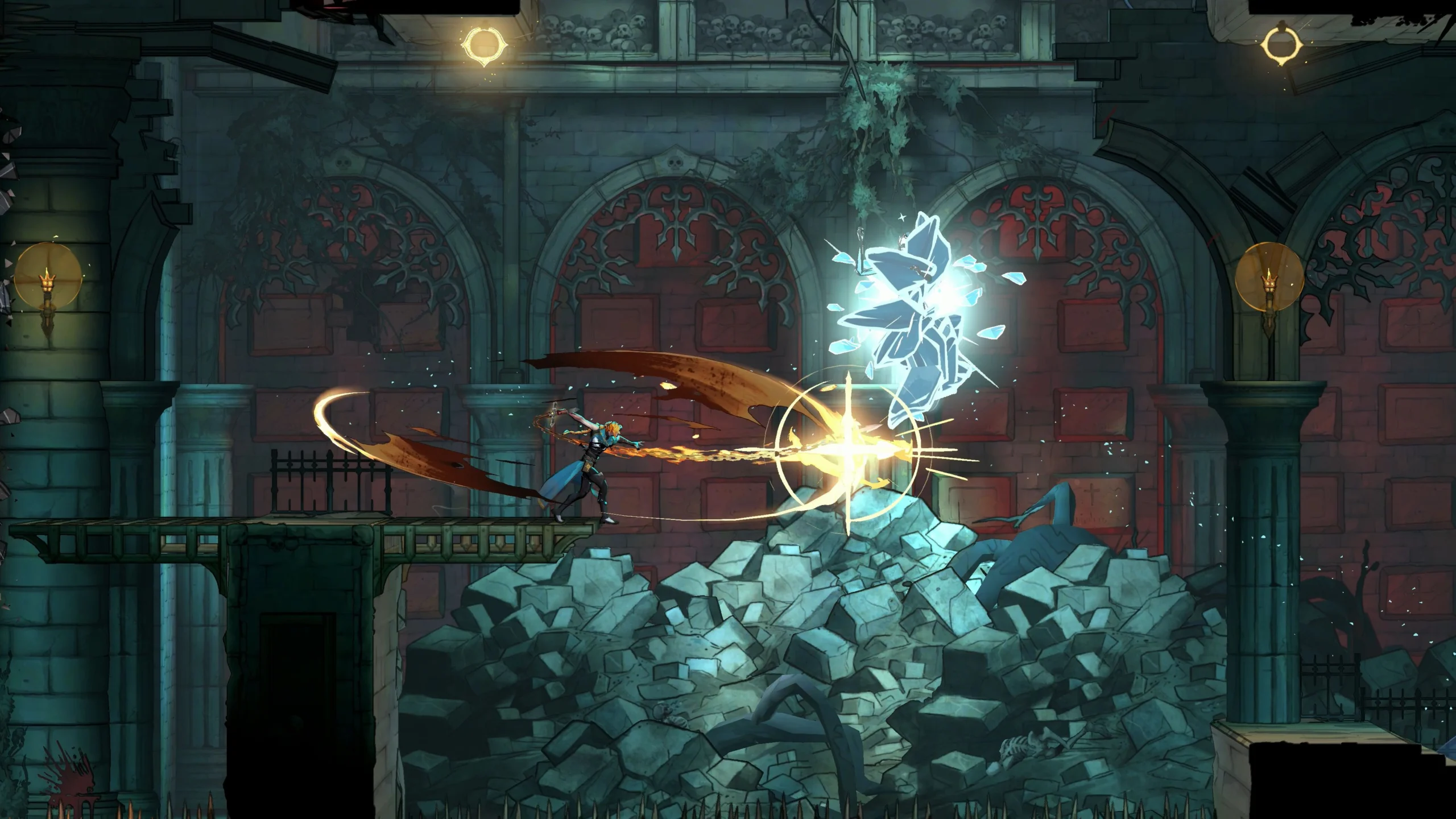 Rose Belmont usa um golpe do chicote contra um inimigo em cenário de Castlevania: Belmont’s Curse