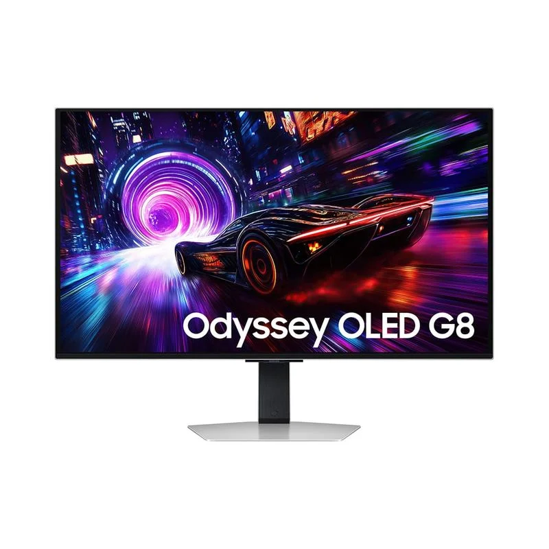 Samsung Odyssey OLED G8 G81SF de 32 polegadas com cena de corrida na tela