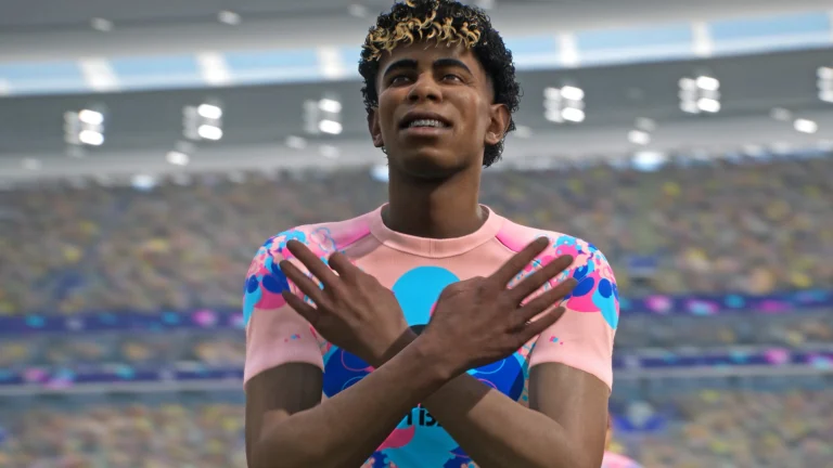Lamine Yamal com uniforme rosa em imagem oficial de eFootball