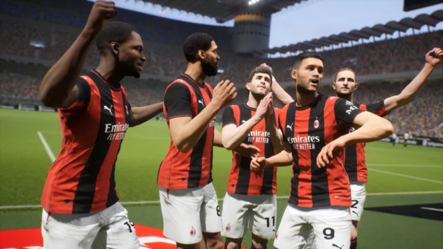 Jogadores do Milan comemoram em imagem oficial de eFootball