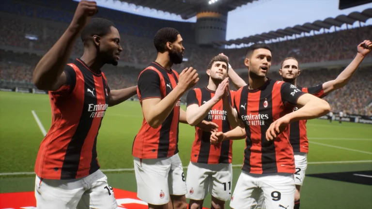 Jogadores do Milan comemoram em imagem oficial de eFootball