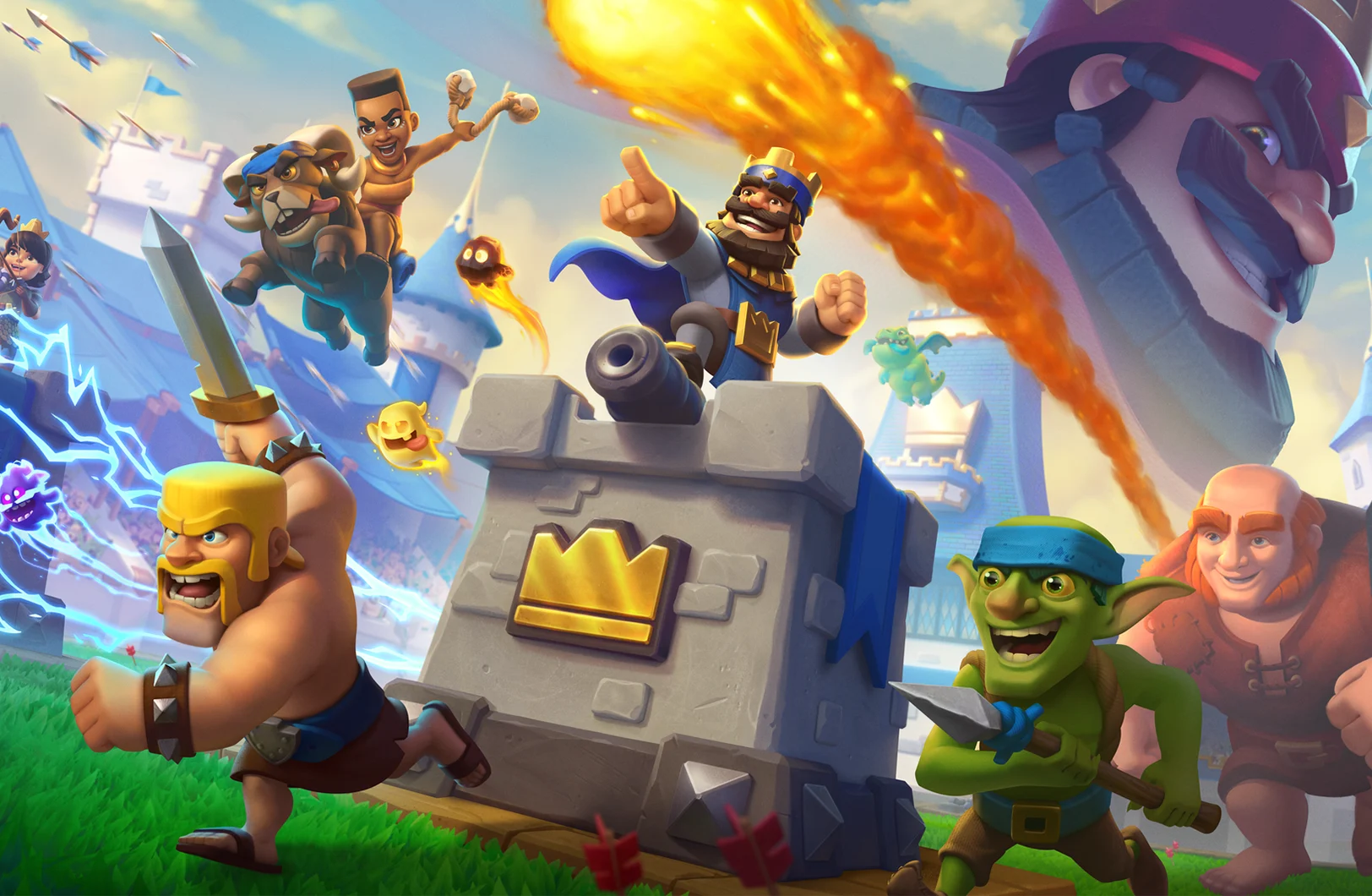 Personagens e cartas evoluídas de Clash Royale em arte oficial