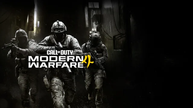 Três soldados avançam por um beco escuro na arte oficial de Modern Warfare 4