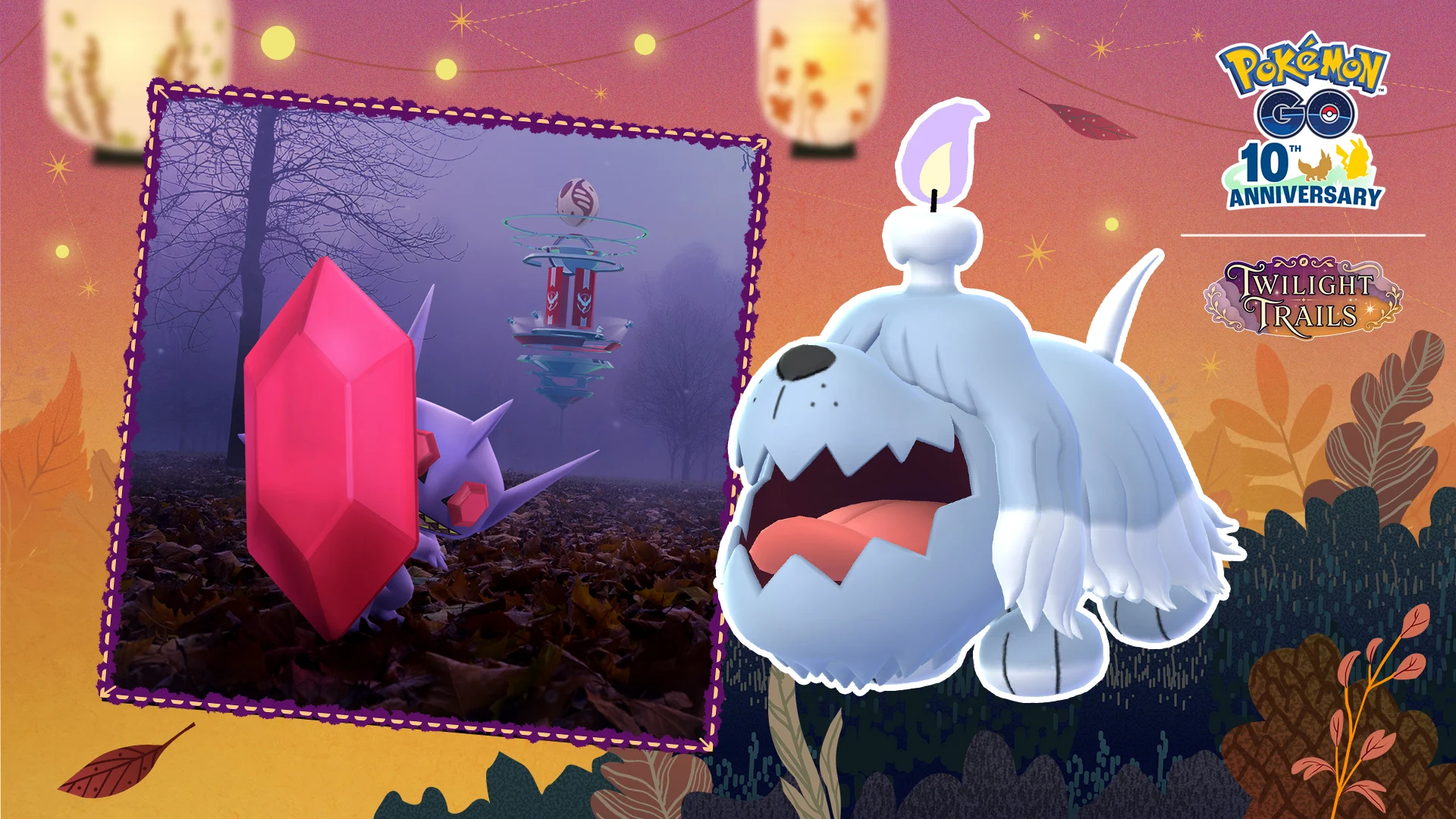 Arte oficial do Halloween 2026 Parte II de Pokémon GO mostrando Greavard e Mega Sableye