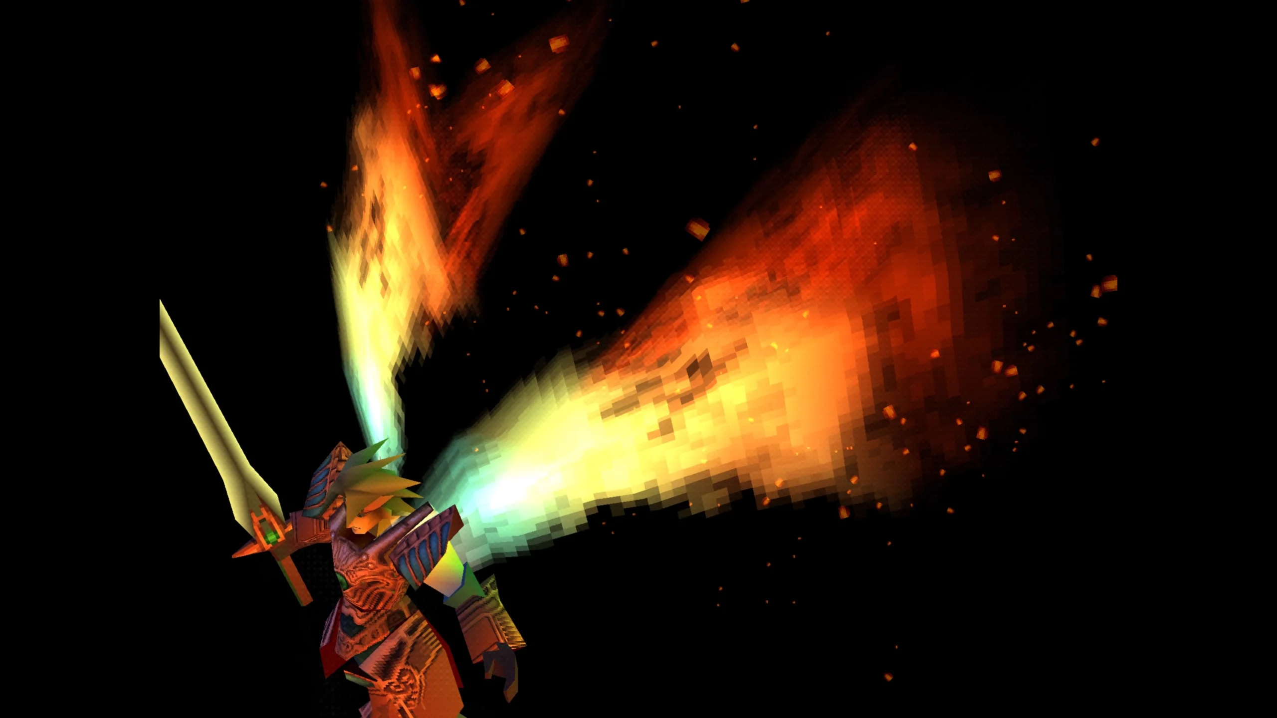 Dart com armadura e asas de fogo em The Legend of Dragoon