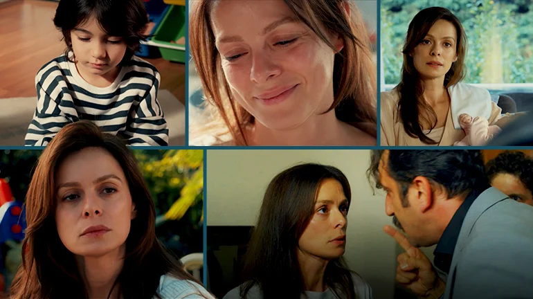 Cenas da novela turca Coração de Mãe, com a personagem Karsu vivida por Özge Özpirinçci