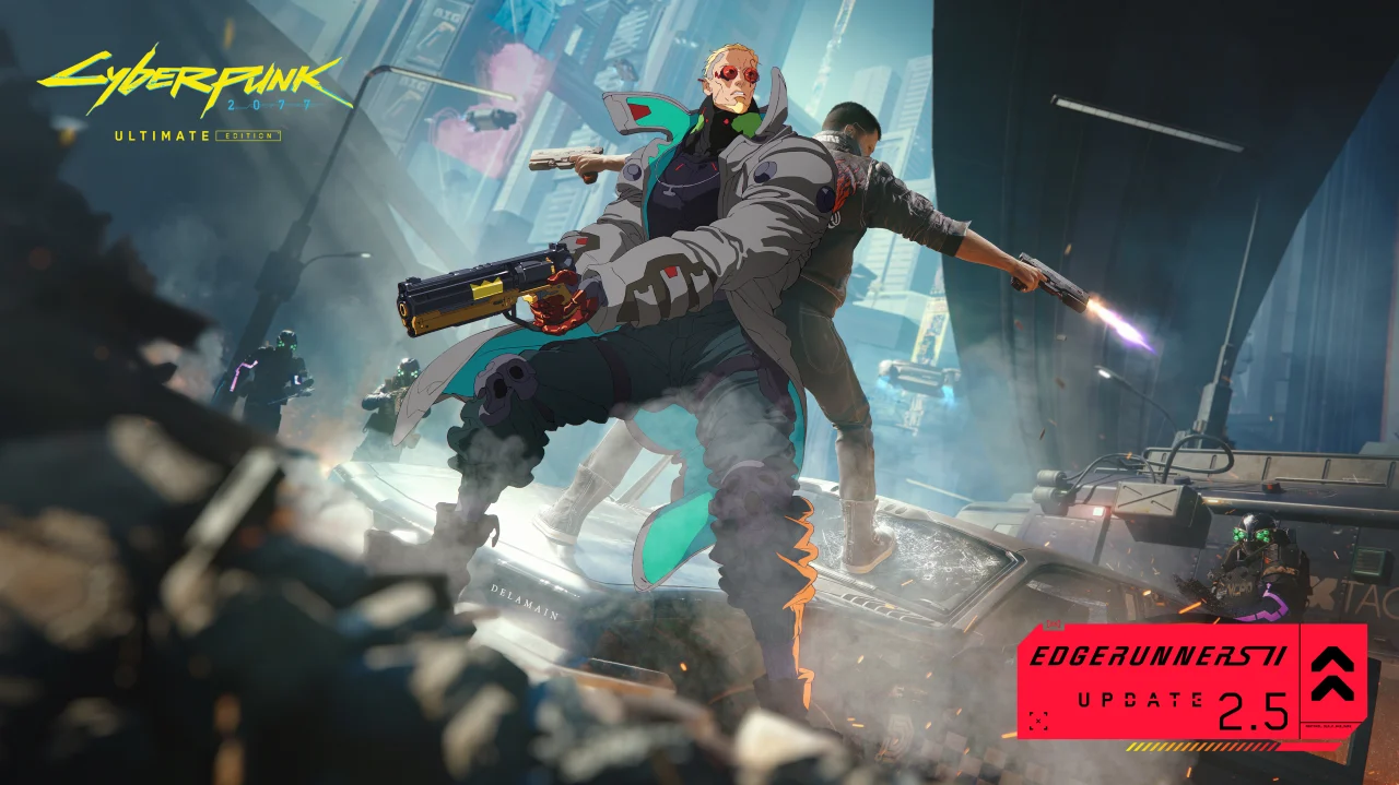 Arte oficial divulgada pela CD Projekt RED para anunciar a atualização 2.5 de Cyberpunk 2077, inspirada em Edgerunners 2
