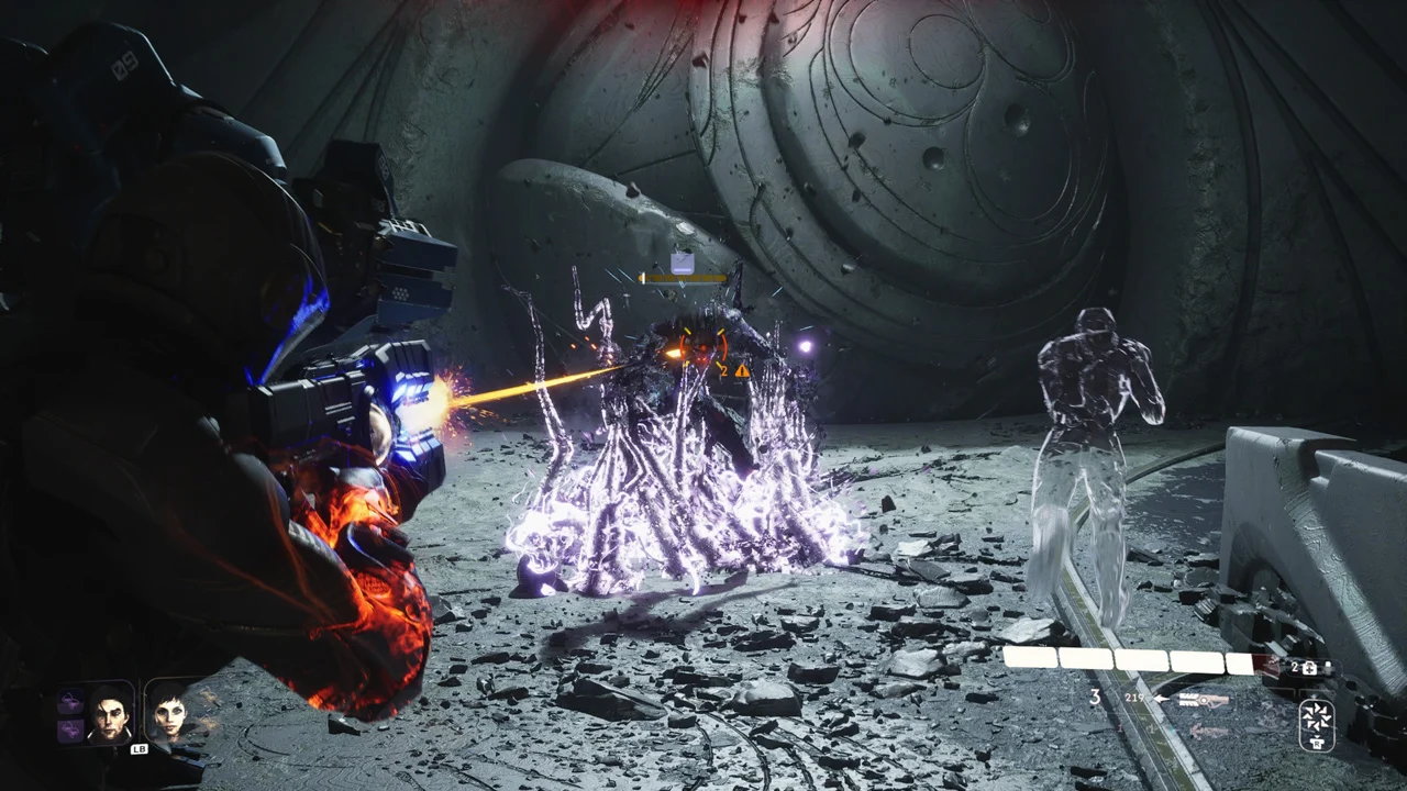 Cena oficial da missão de Khonsu em Exodus com Jun Aslan e aliados durante a operação