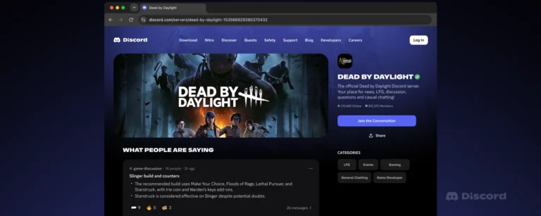 Exemplo oficial de página pública de um servidor do Discord, com conteúdo de conversas exibido na web