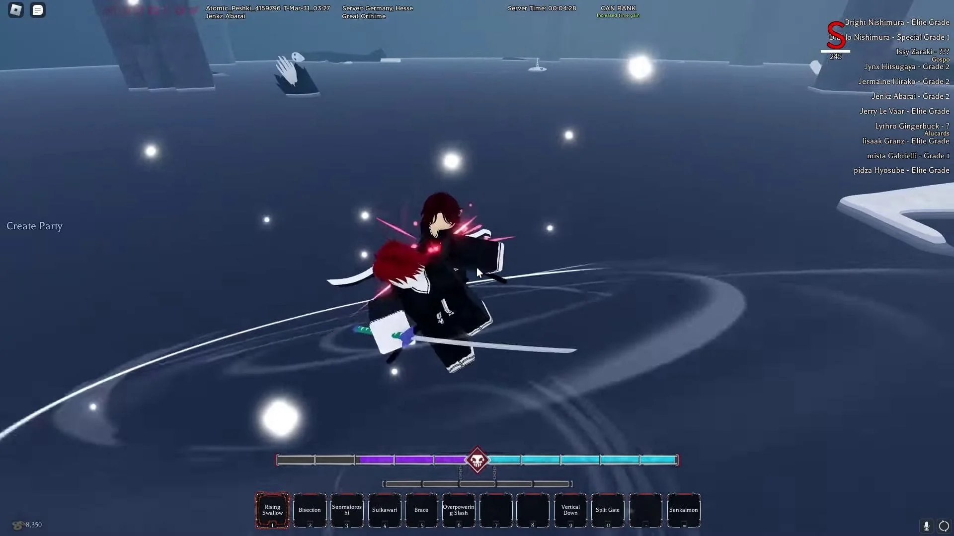 Personagens se enfrentam com espadas e efeitos de luz durante combate em Type Soul