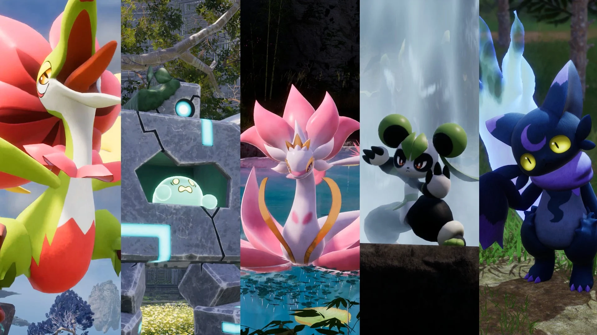 Personagens e Pals mostrados na divulgação oficial da versão 1.0 de Palworld