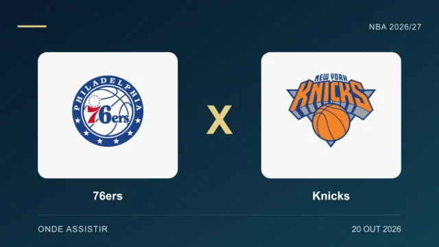 Escudos de 76ers e Knicks, separados por um X.