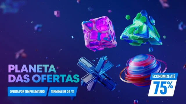 Arte oficial da promoção Planeta das Ofertas, com símbolos do PlayStation flutuando no espaço e data de encerramento em 4 de novembro