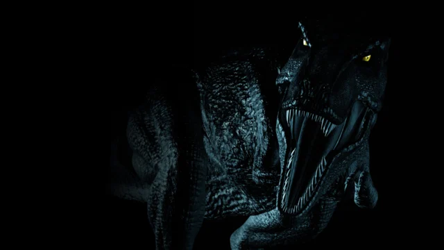 Dinossauro ameaçador com mandíbulas abertas na arte oficial de Dino Crisis 2