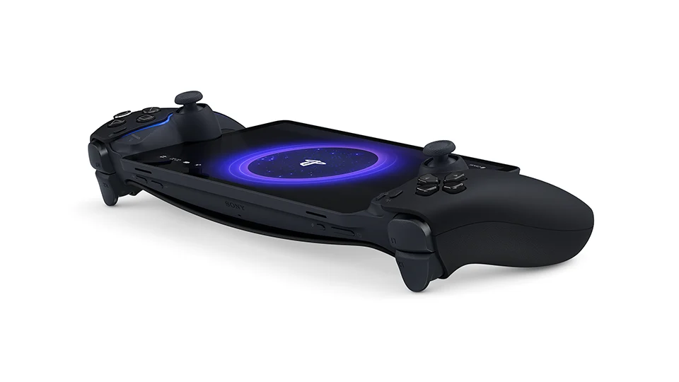 PlayStation Portal Midnight Black, modelo atual na cor preta, fotografado em perspectiva
