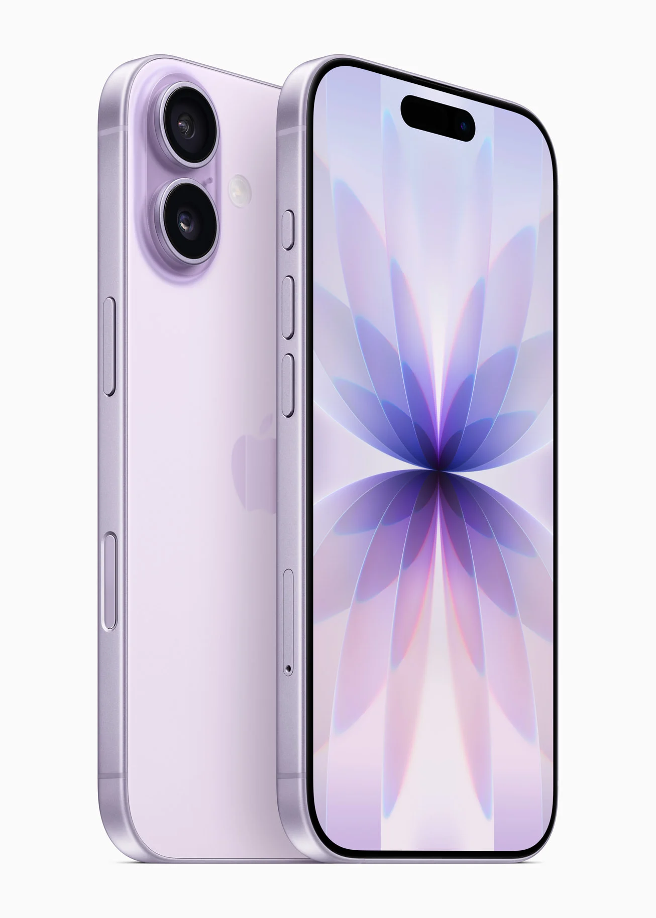 iPhone 17 apresentado de frente e de costas, com acabamento lilás