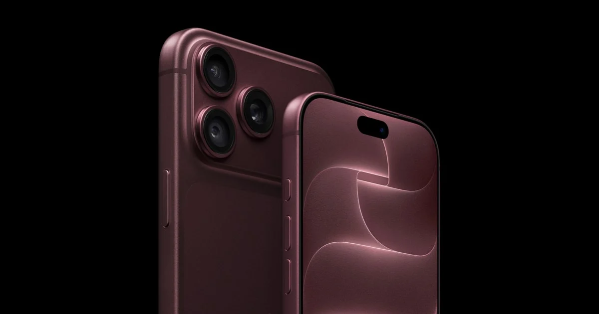 iPhone 18 Pro e iPhone 18 Pro Max na cor bordô, em imagem oficial da Apple