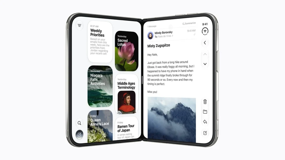 iPhone Duo aberto com dois aplicativos lado a lado em modo de multitarefa
