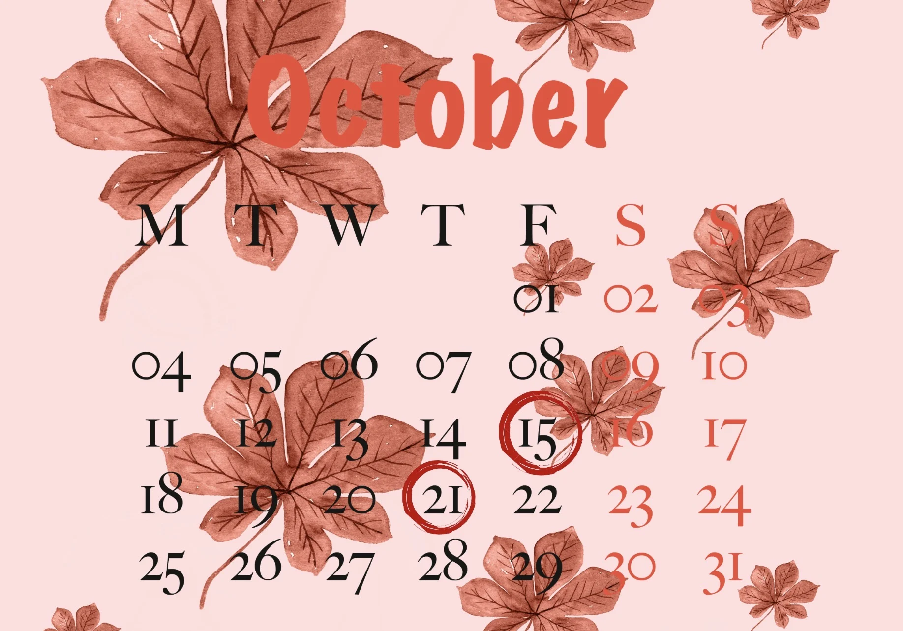 Calendário aberto representando os feriados de outubro
