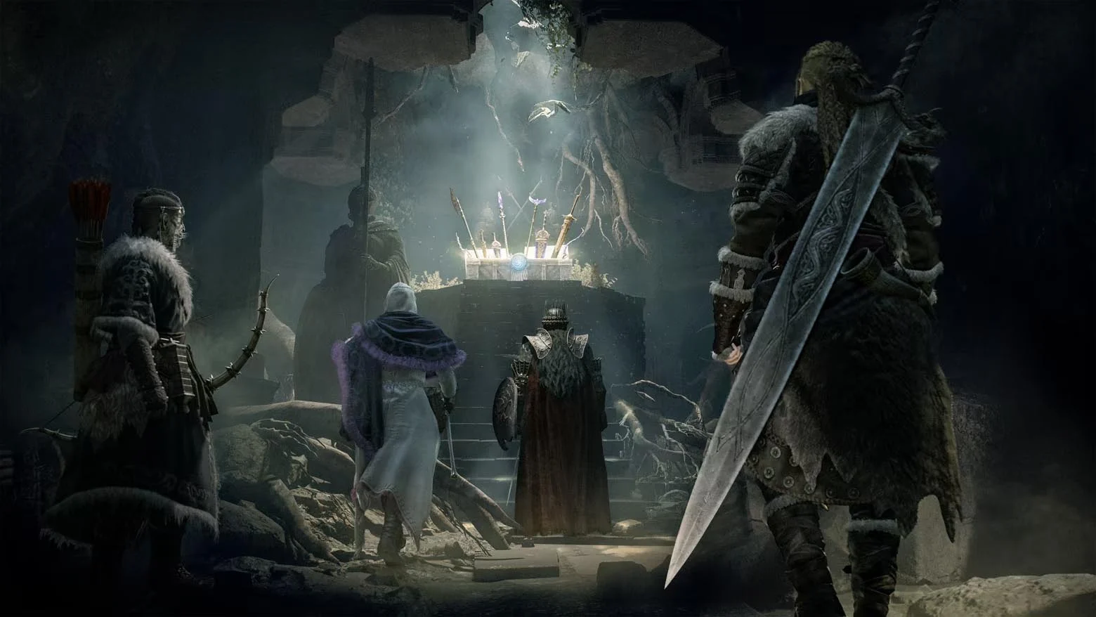 Grupo de Arisen e peões explorando uma dungeon em Dragon’s Dogma 2 Dark Arisen
