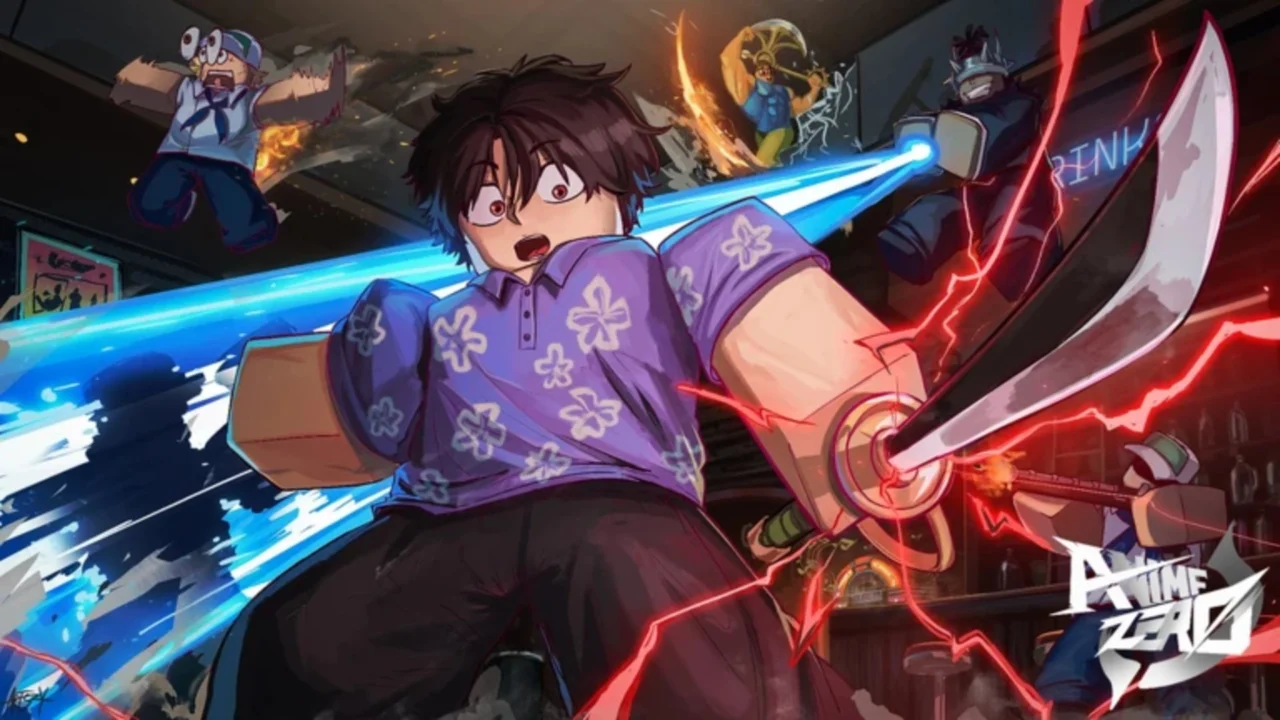 Personagem de Anime Zero com espada roxa