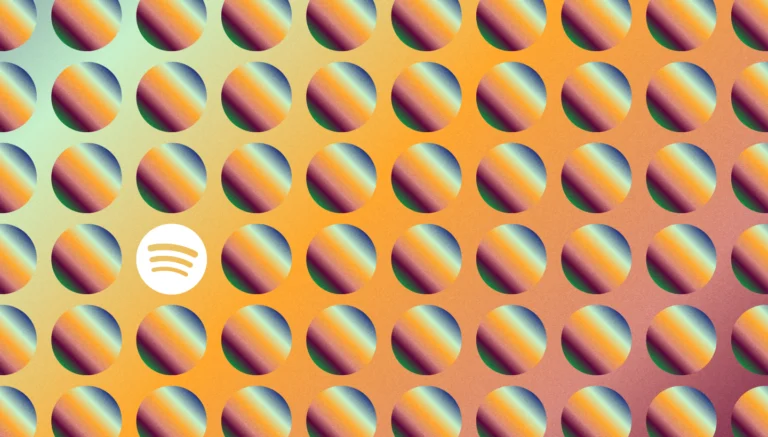Arte de divulgação do Spotify com símbolo do aplicativo e formas coloridas sobre fundo amarelo