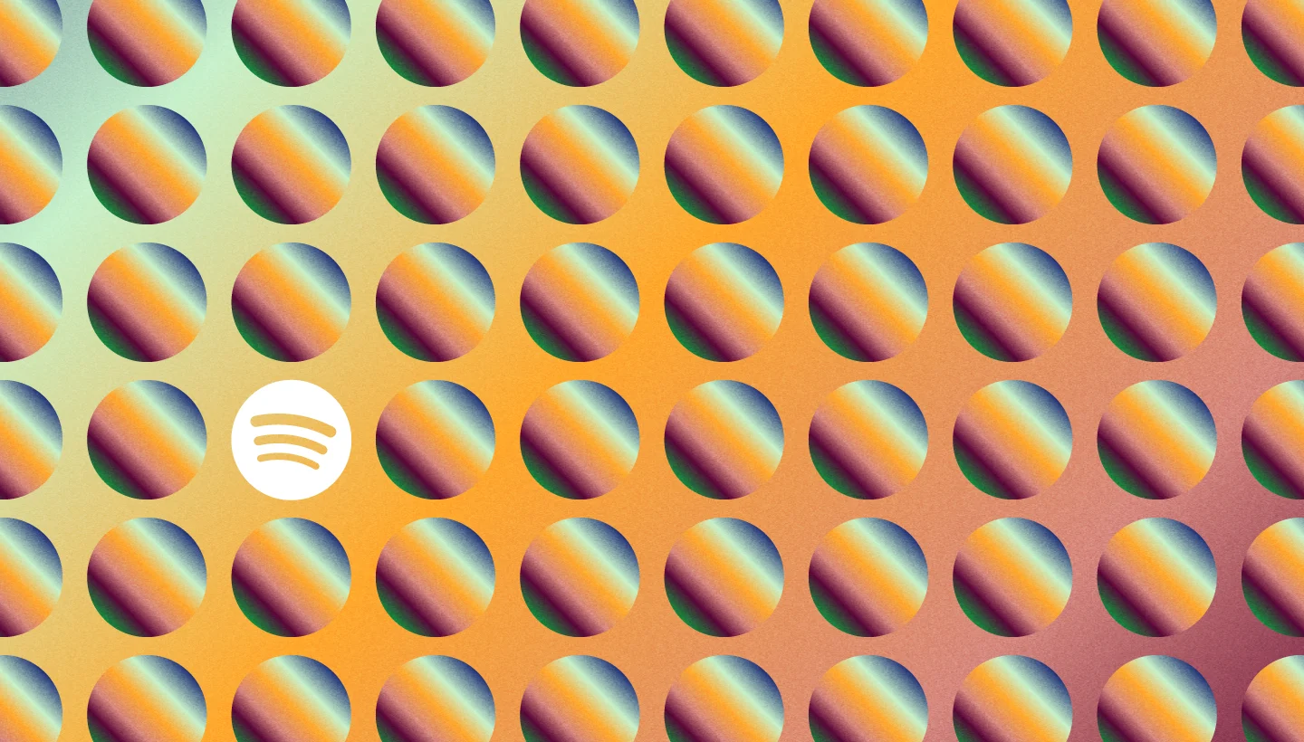 Arte de divulgação do Spotify com símbolo do aplicativo e formas coloridas sobre fundo amarelo