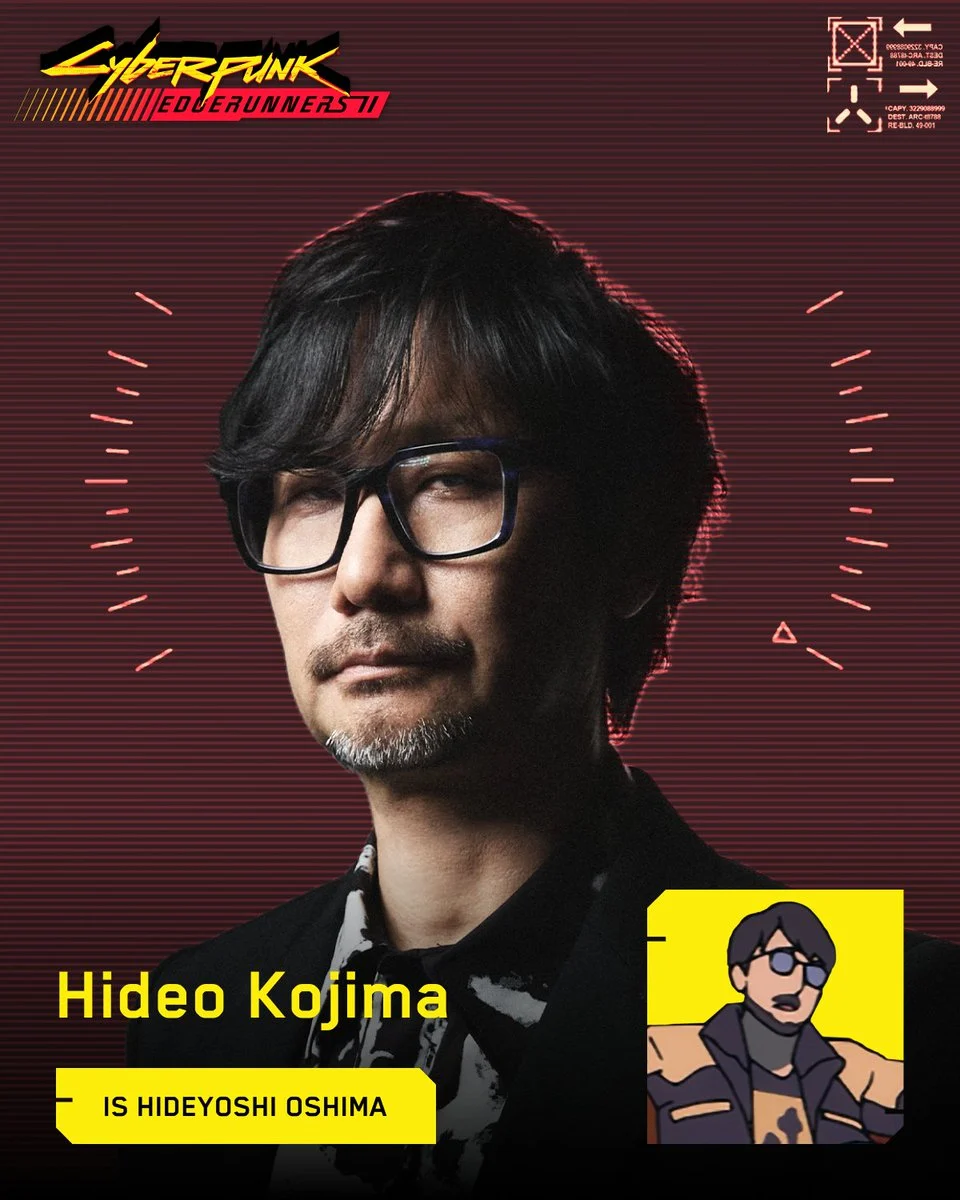 Hideo Kojima e sua versão animada como Hideyoshi Oshima em arte oficial de Cyberpunk Edgerunners 2