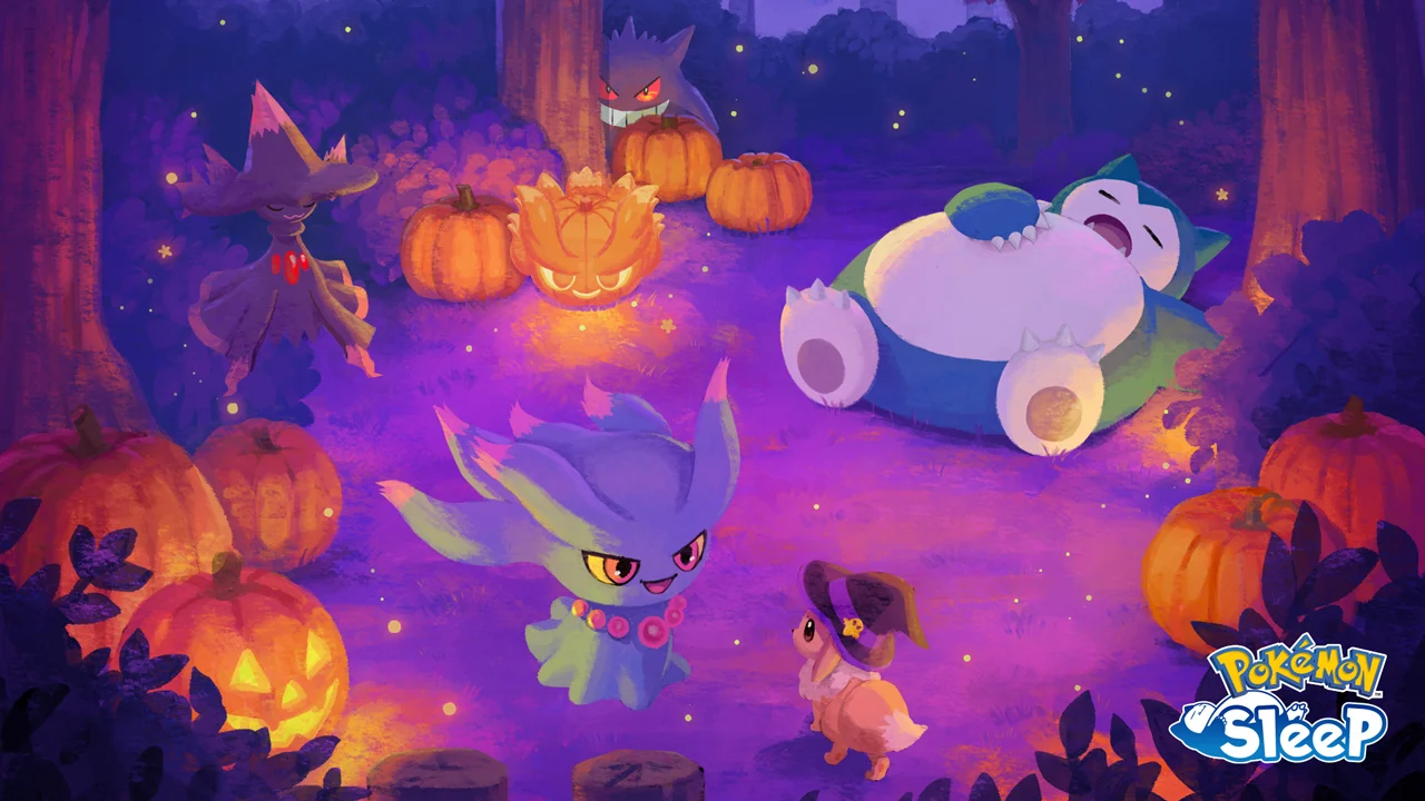Arte oficial do evento Halloween 2026 de Pokémon Sleep