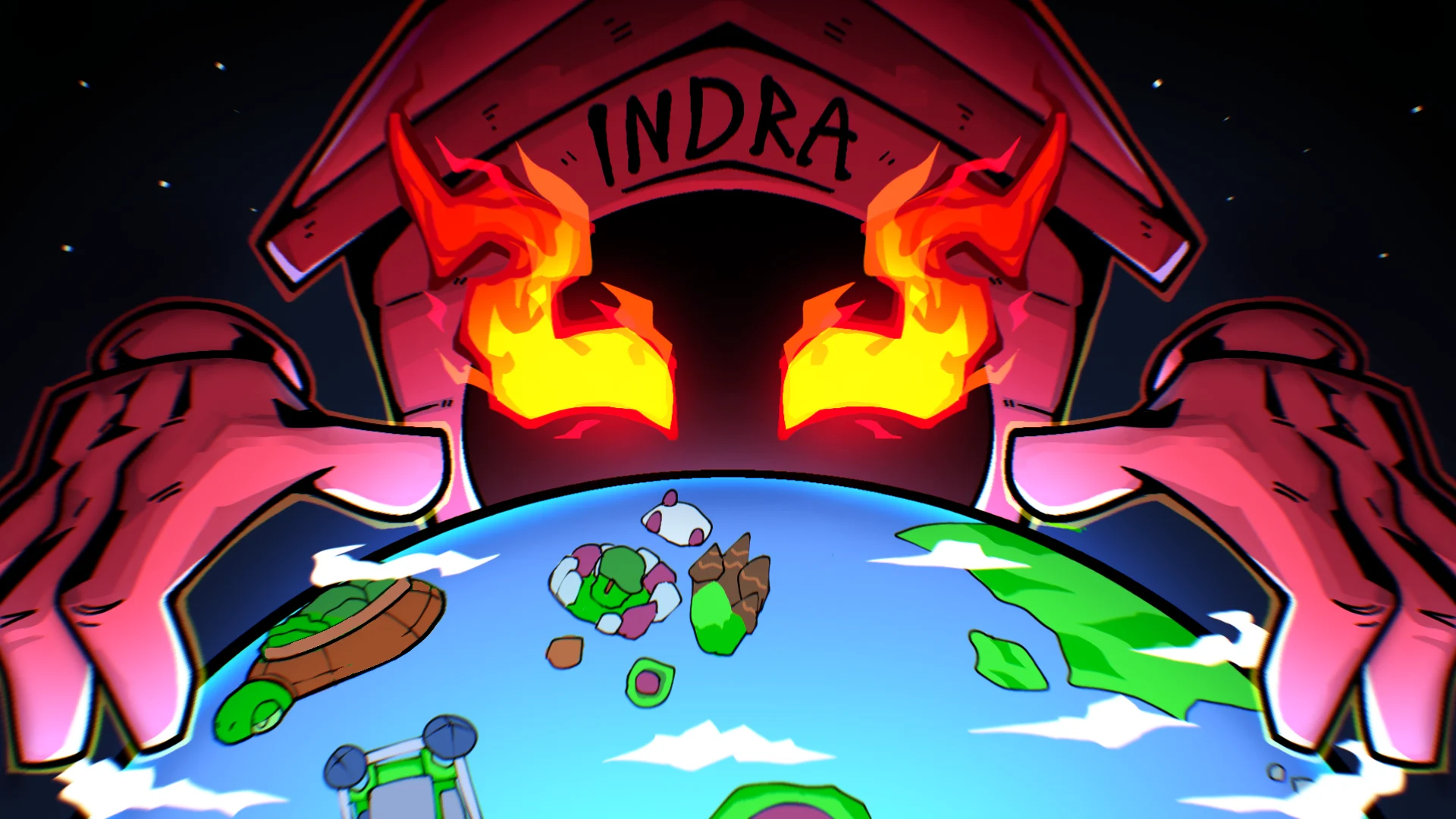 Arte oficial de Blox Fruits mostrando Indra sobre o mundo do jogo