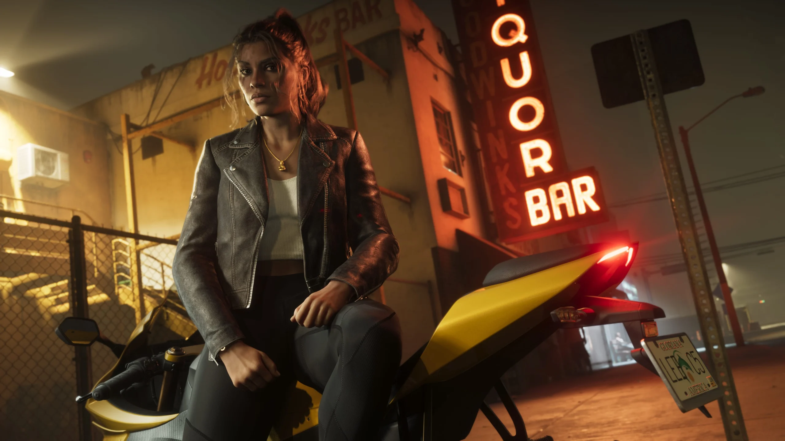 Lucia Caminos usa um vestido rosa em cena noturna de GTA 6