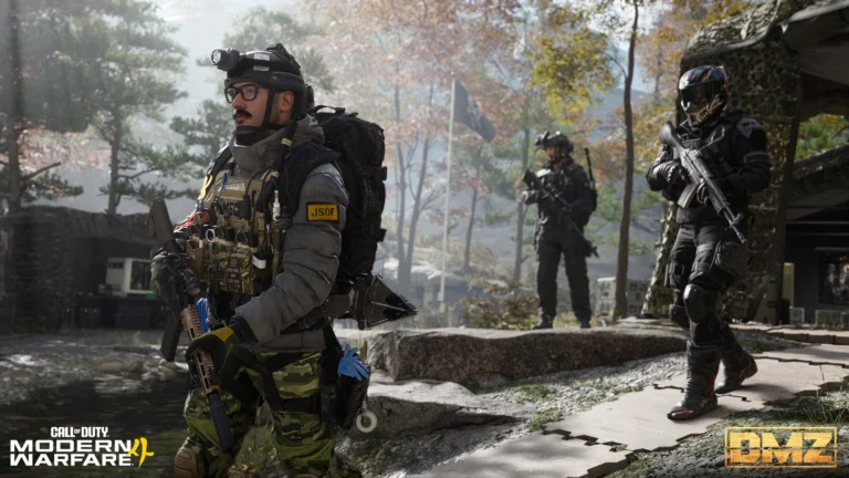 Três operadores reunidos entre as instalações da base do DMZ em Modern Warfare 4