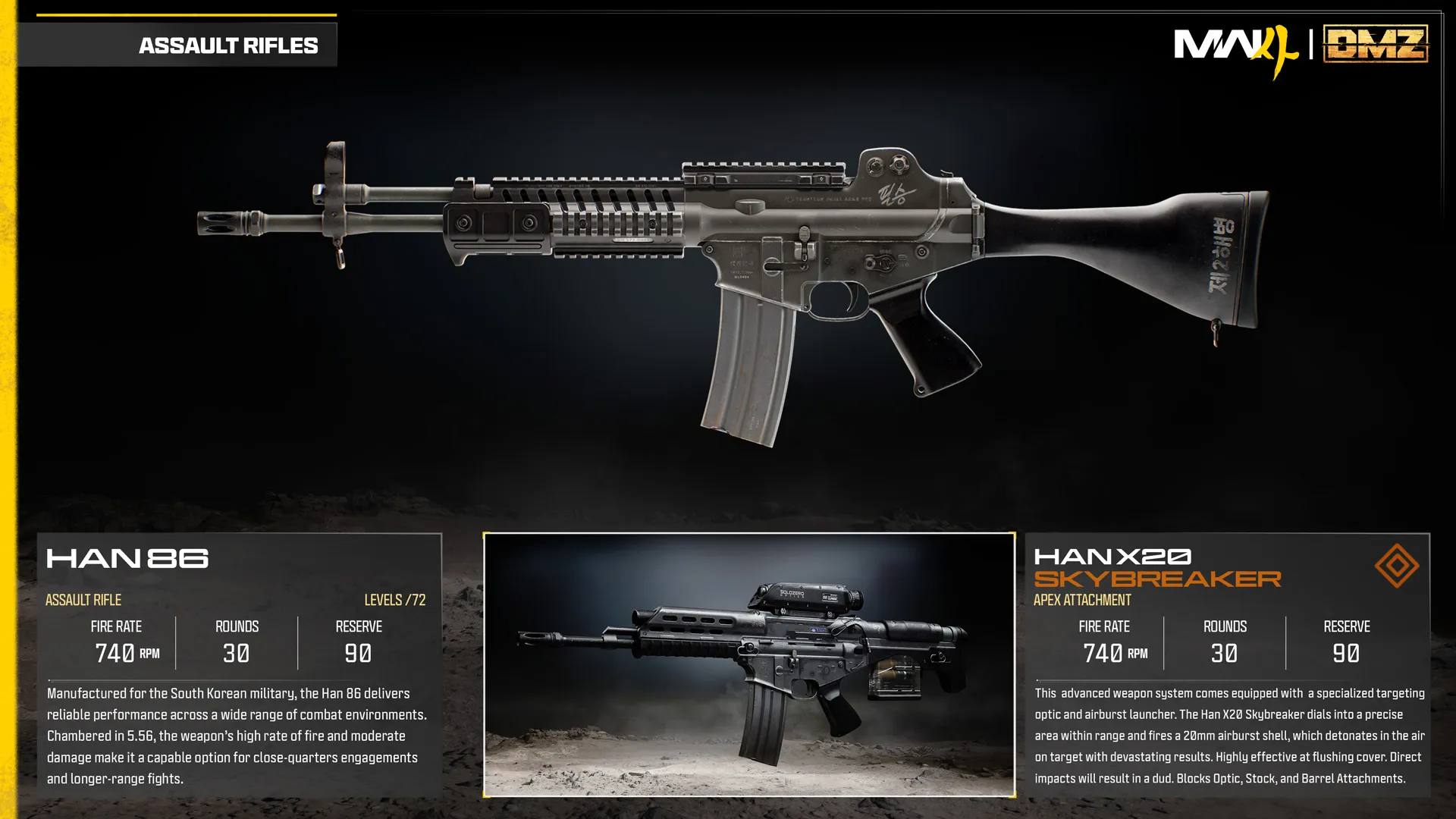 Fuzil de assalto Han 86 e acessório Apex Han X20 Rasga-céu em Modern Warfare 4