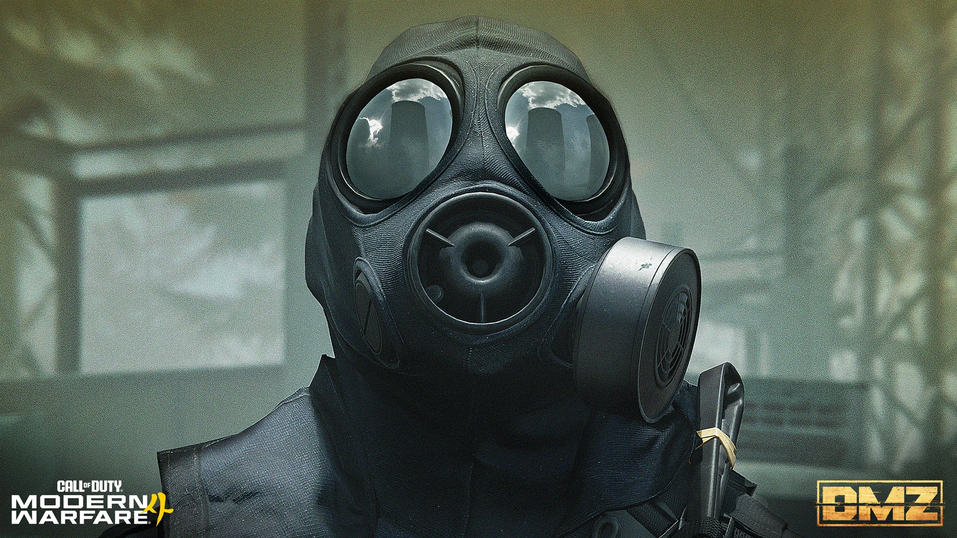 Operador de Modern Warfare 4 usando máscara de gás em material oficial do modo DMZ