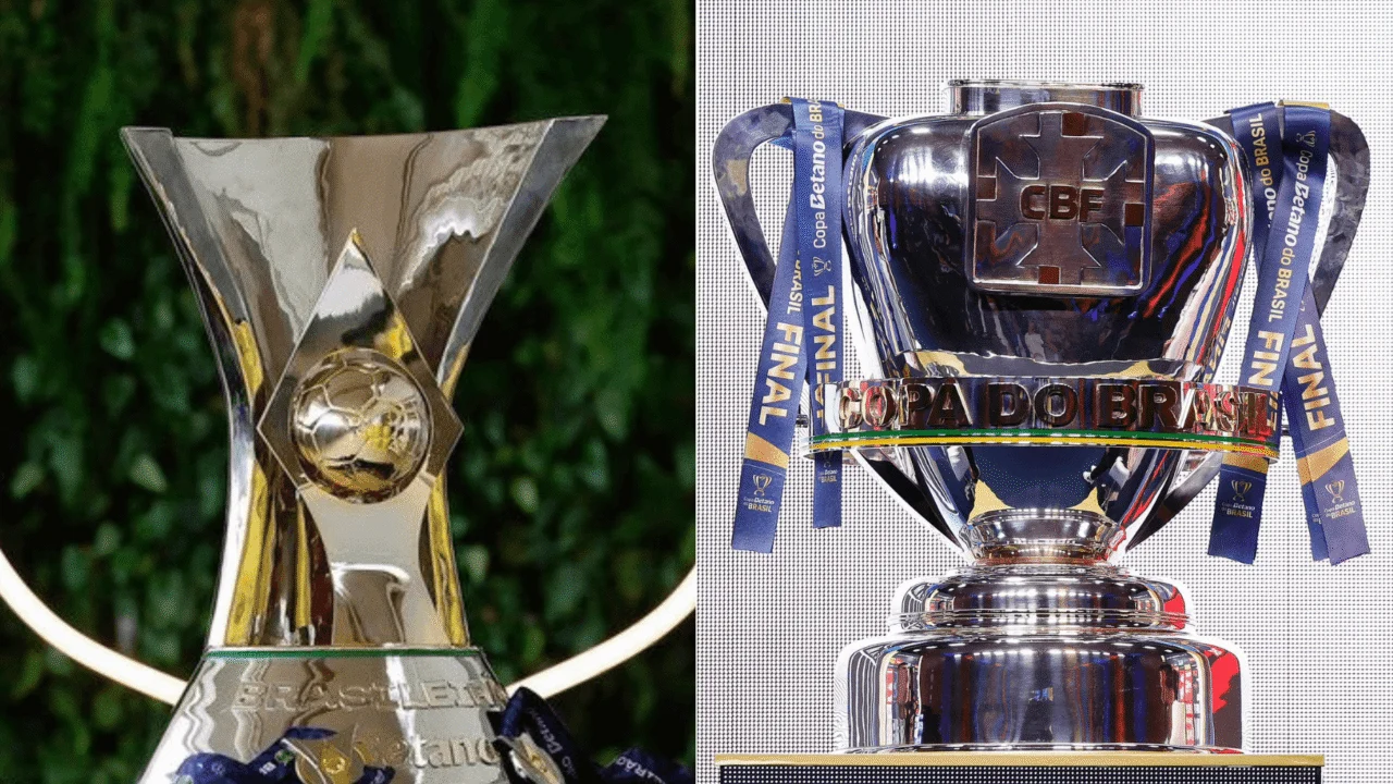 Troféus do Brasileirão e da Copa do Brasil lado a lado