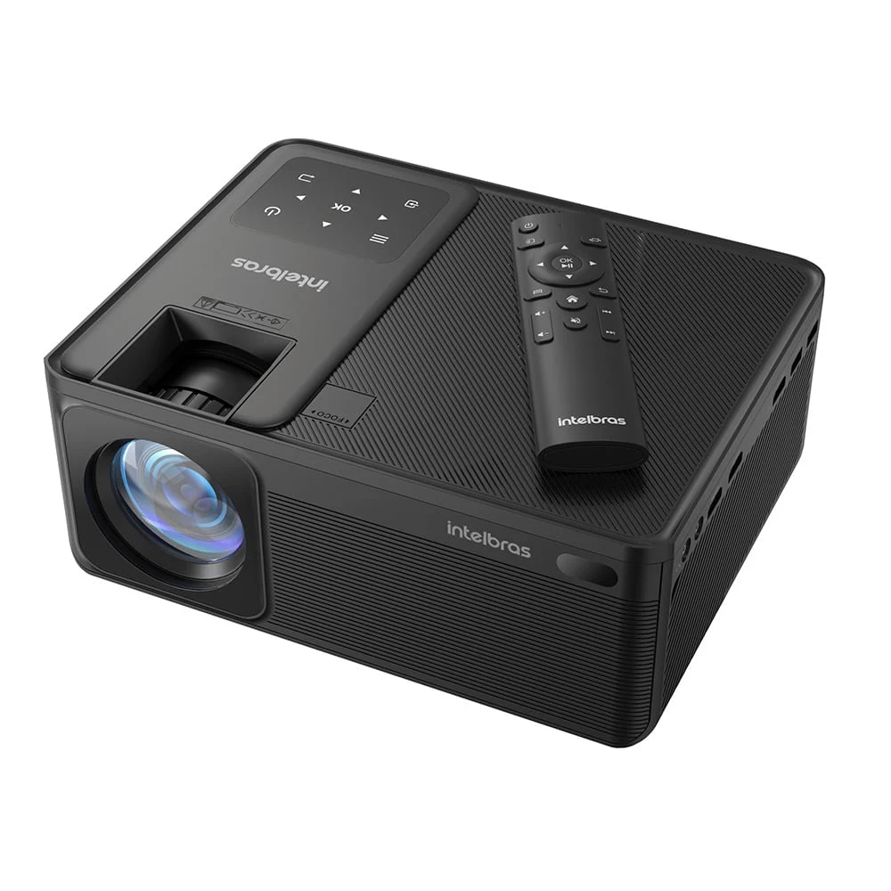 Intelbras PFL5211 na versão preta, com controle remoto sobre o gabinete