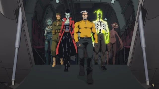 Equipe de Creature Commandos reunida diante de um avião em imagem da primeira temporada