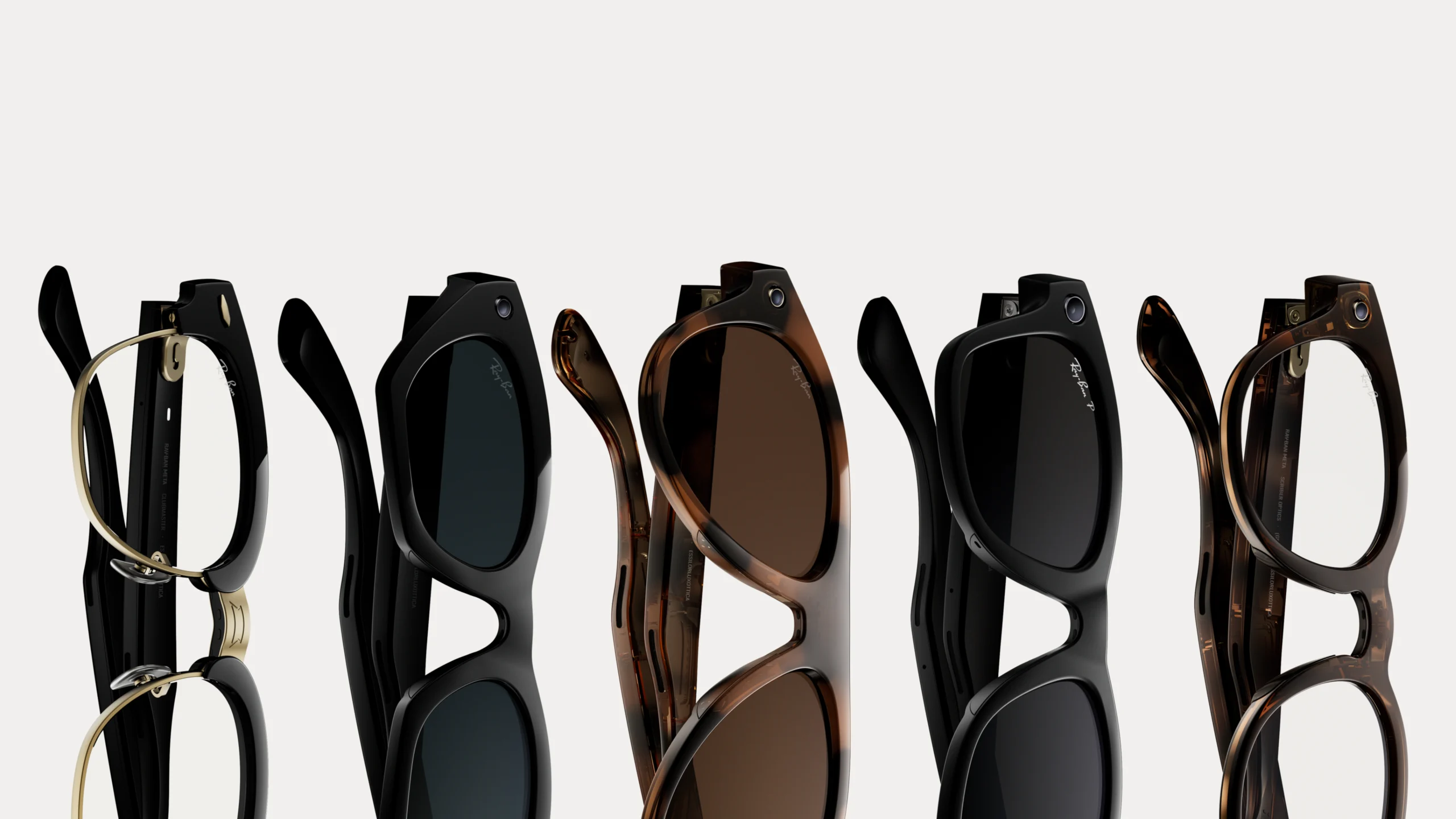Cinco versões de óculos Ray-Ban Meta de terceira geração em diferentes formatos e acabamentos
