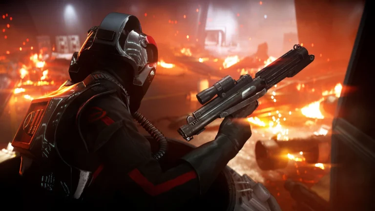 Iden Versio, protagonista de Star Wars Battlefront II, em cenário de combate da campanha