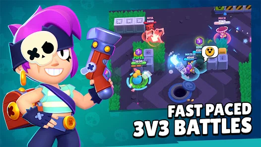 Partida 3 contra 3 de Brawl Stars em imagem oficial do jogo