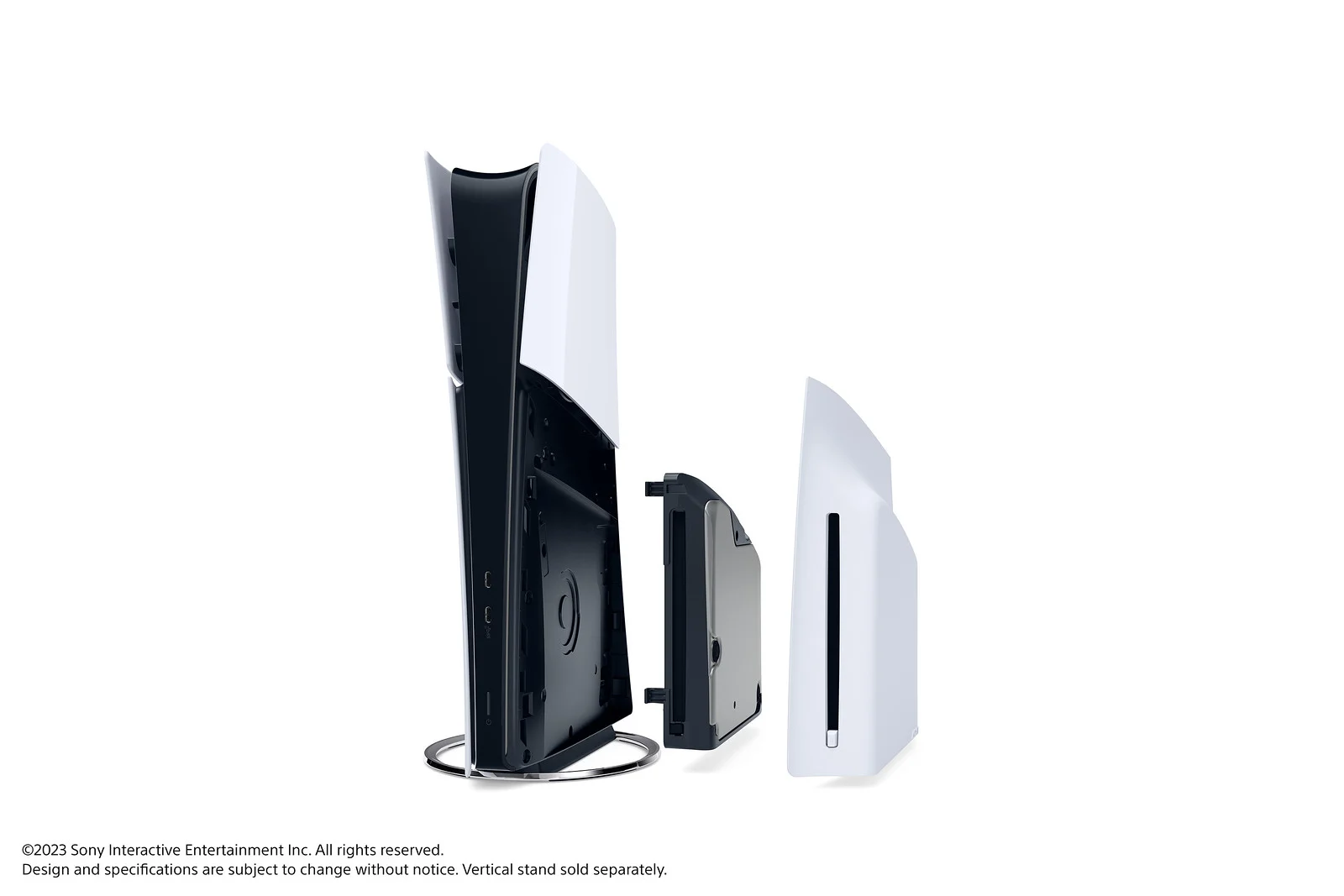 Unidade de disco removível do PlayStation 5 ao lado do console