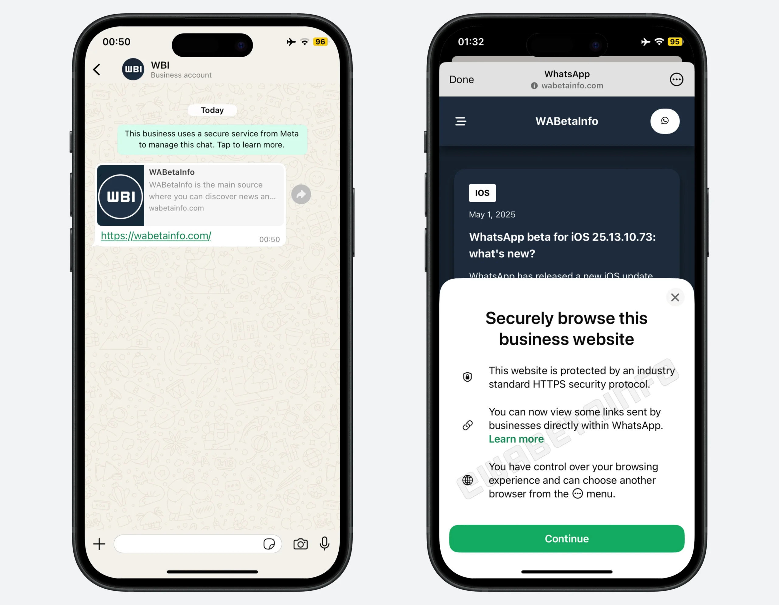 Capturas de 2025 mostram o antigo navegador interno do WhatsApp restrito a links de empresas no iPhone