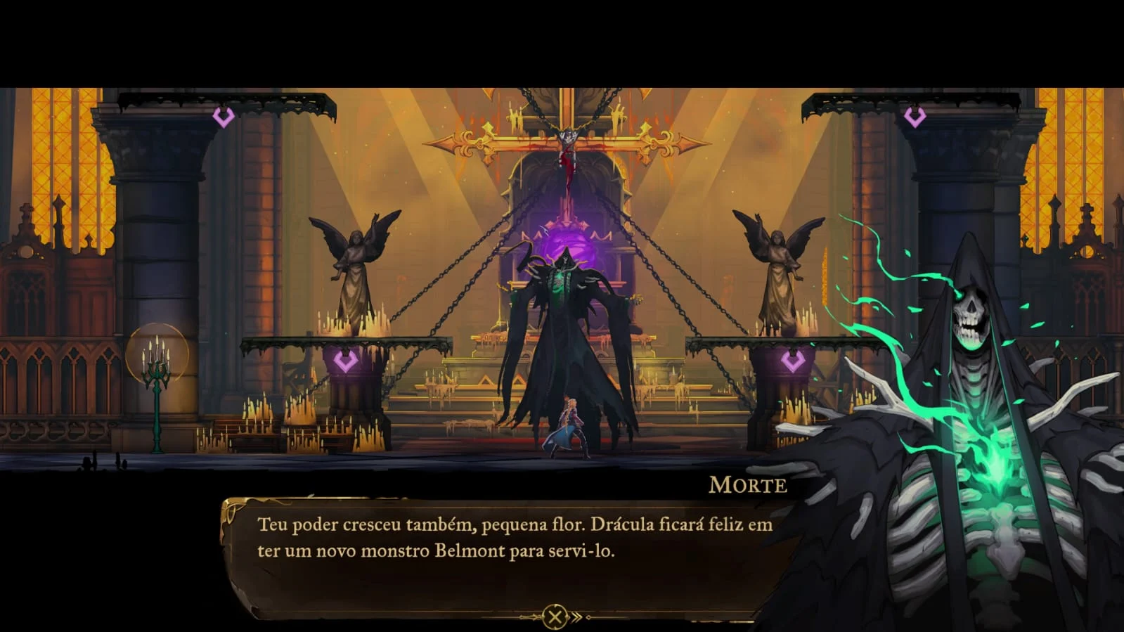 Rose Belmont conversa com a Morte em uma catedral
