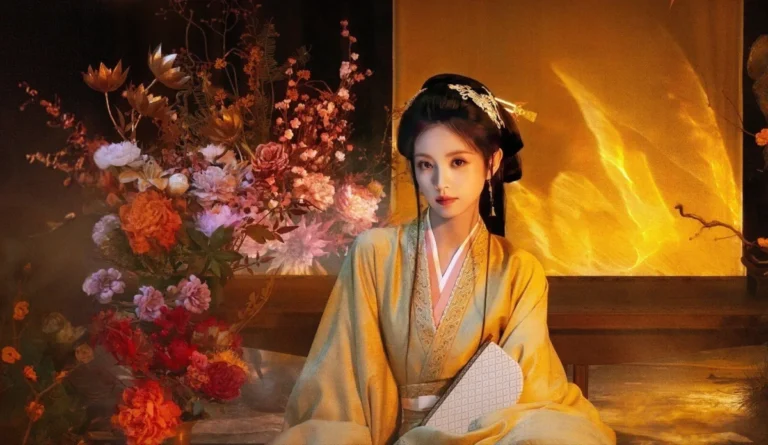 Tian Xiwei usa roupa tradicional chinesa em imagem de divulgação de A Noiva da Presilha Dourada