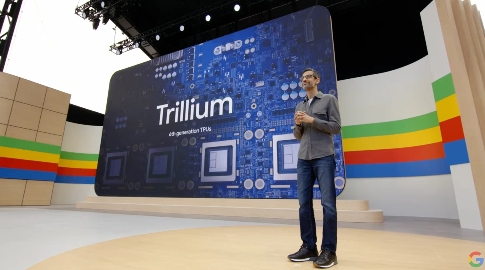 Apresentação do Google sobre a TPU Trillium, chip usado para cargas de trabalho de inteligência artificial