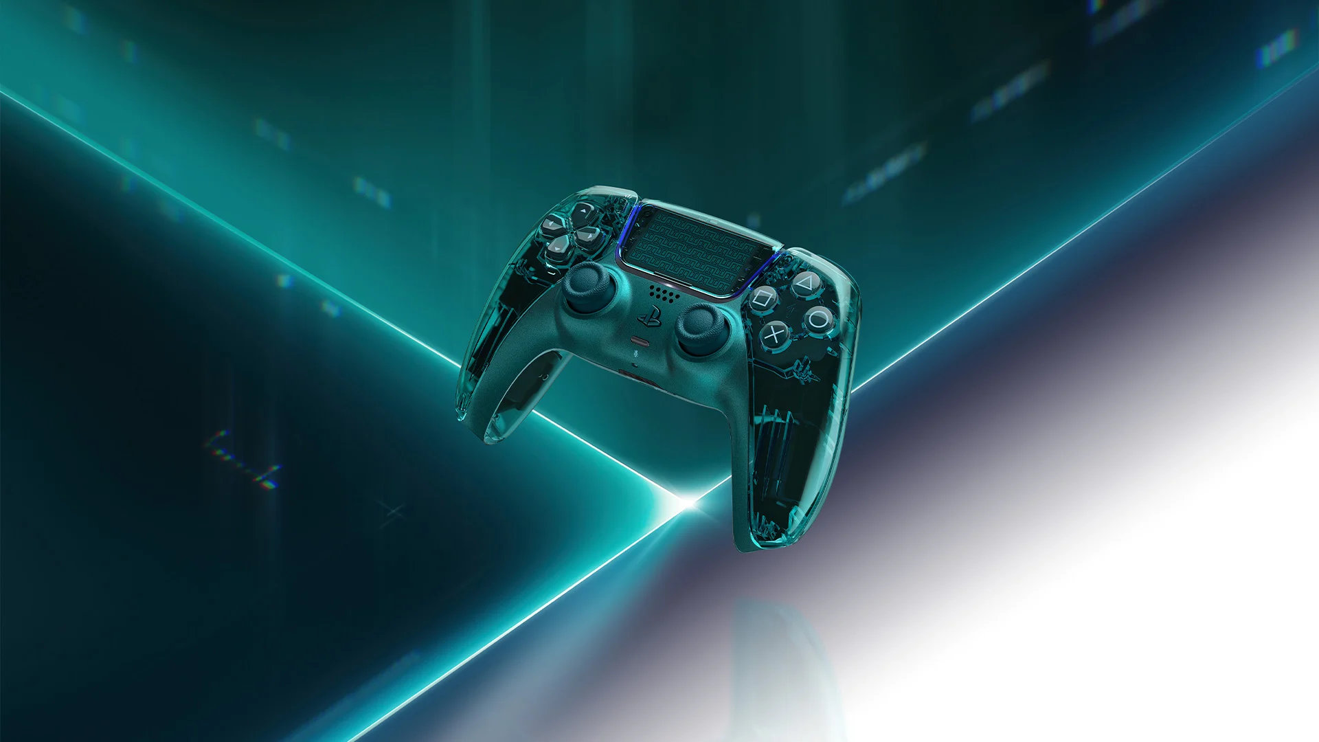 DualSense Emerald Green da coleção Prism para PlayStation 5 com carcaça verde transparente e detalhes internos visíveis