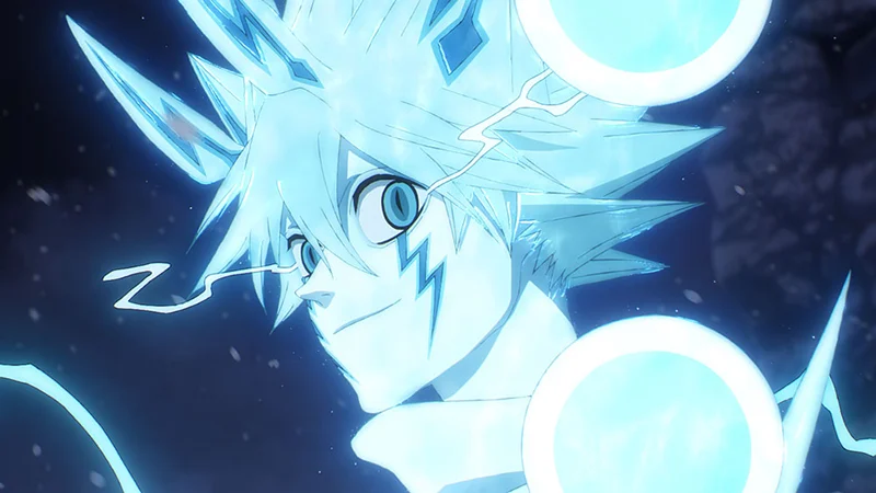 Personagem envolto em energia azul em cena do episódio 173 de Black Clover