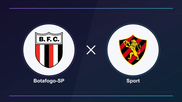 Escudos de Botafogo-SP e Sport, separados por um X, em montagem do confronto.